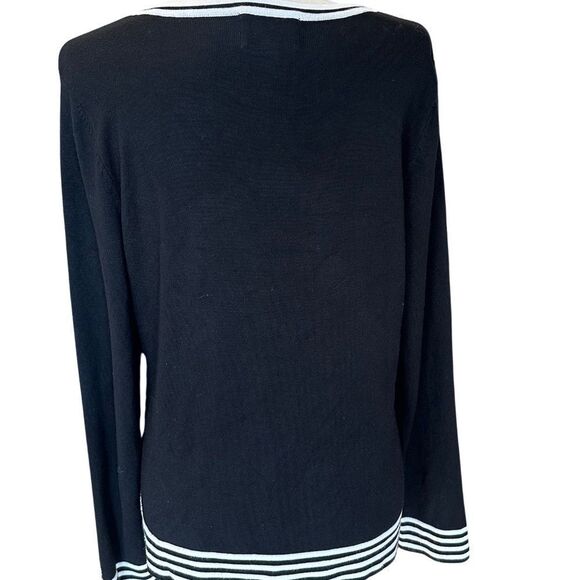 Women's Long Sleeve Cardigan Button-Up Black & White Size Large - Picture 3 of 9